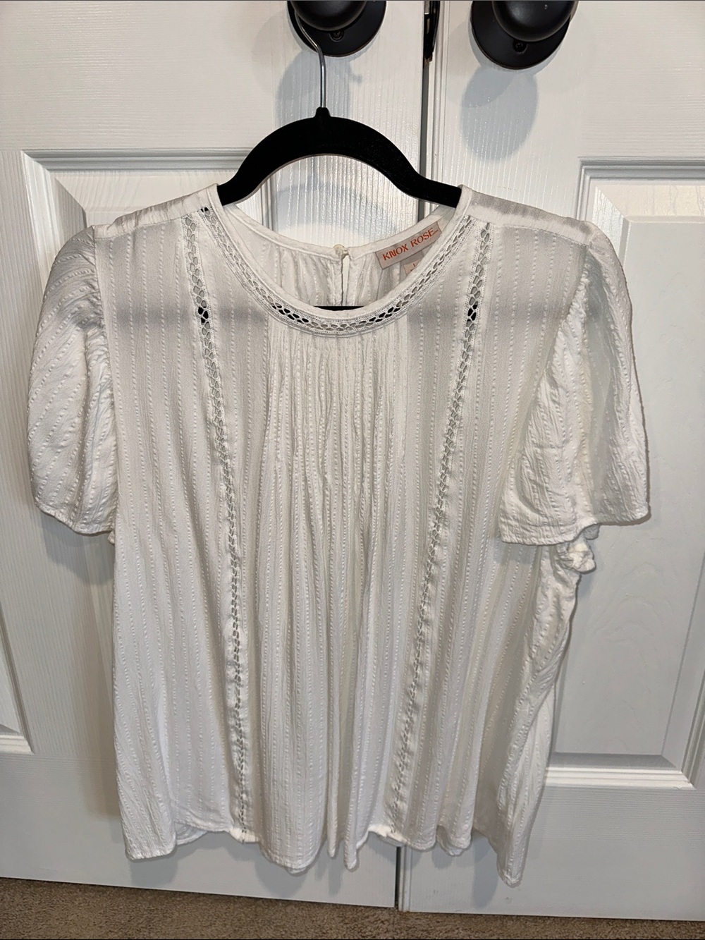 Knox Rose White Eyelet Pintuck Short Sleeve Blouse